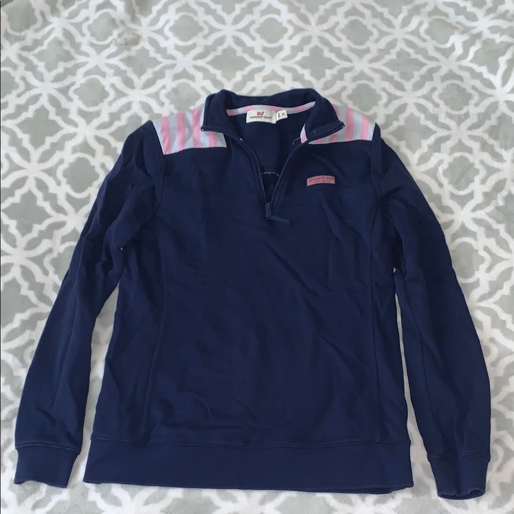 Vineyard Vines Navy Pullover with Pink Stripes Shep Size xs